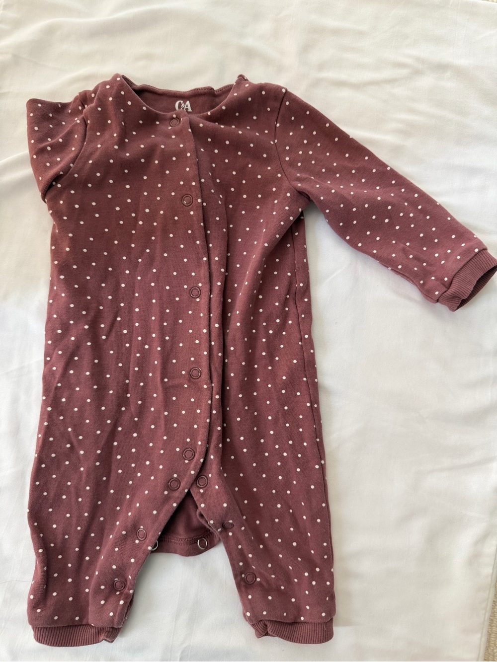 C&A French 🇫🇷 Baby Mauve Dot Cotton One-Piece